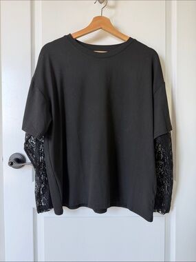 Black Lace-Sleeve Women's Top